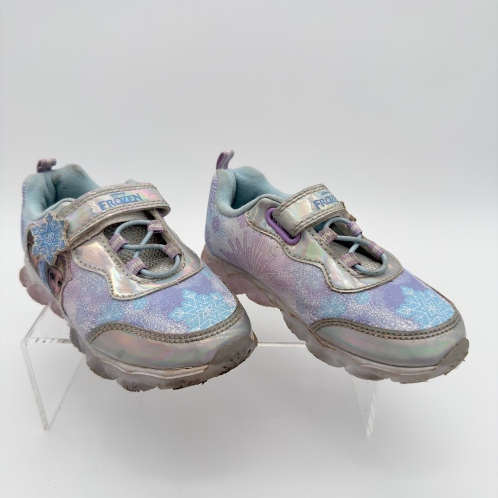 Disney Frozen Girls Light Up Sneakers Anna Elsa Silver Purple Toddler Size 10
